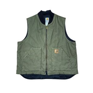 Vintage Carhartt Mens Canvas Quilted Green V52 LOV Vest Size XLarge Army Green